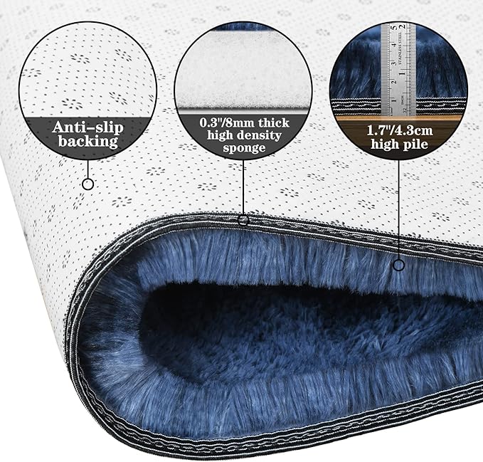 duduta Navy Blue Fluffy Bedroom Rug 3x5 ft, Tie-Dye Shag Plush Area Rug for Nursery Playroom Dorm Living Room Decor
