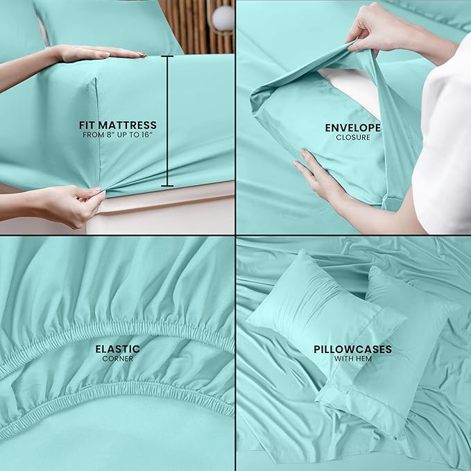 Utopia Bedding Full Bed Sheets Set - 4 Piece Bedding - Brushed Microfiber - Shrinkage and Fade Resistant - Easy Care (Full, Spa Blue)