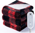 Heated Electric Blanket Twin Size 84" x 62", 8 Heat Settings, 10-Hour Selectable Auto Shut-Off, Fast Heating Blanket, Machine Washable, Warm and Cozy Red Black Plaid Checkered Sherpa Blanket,