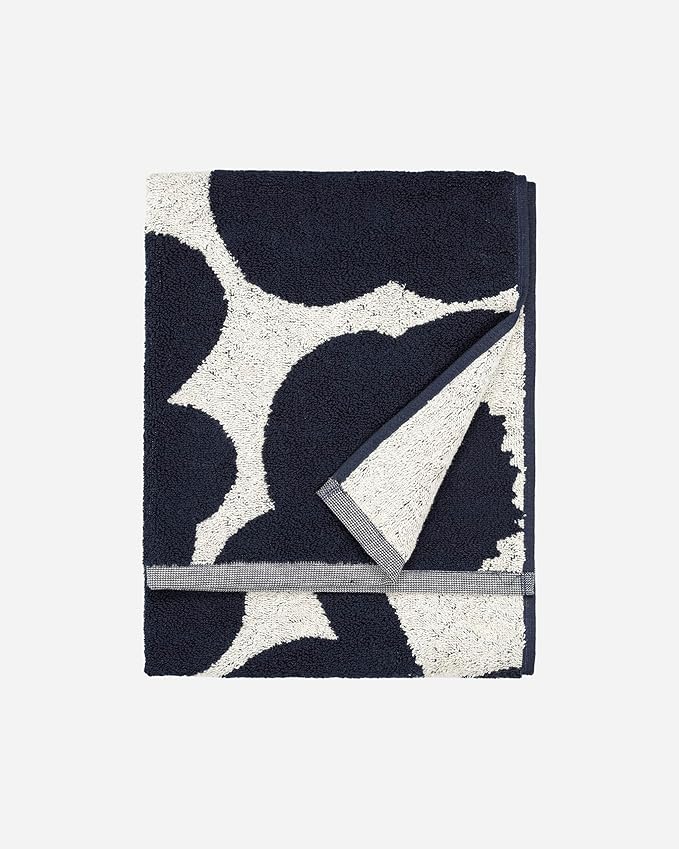 MARIMEKKO Unikko Terry Cotton Hand Towel (Dark Blue) – Floral Patterned Hand Towels – 28 in x 20 in
