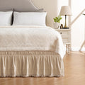MIYE Wrap Around Ruffled Lace Bed Skirt, Elastic Dust Ruffle with Adjustable Belts, Easy to Put On, Bed Frame Cover, Machine Washable (Tassel Ruffle/Beige, Full/Twin-18 Drop)