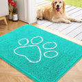 OLANLY Dog Door Mat for Muddy Paws 40x32, Paw Print Design, Absorbs Moisture and Dirt, Absorbent Non-Slip Washable Doormat, Quick Dry Chenille Mud Mat for Dogs, Entry Indoor Entryway Carpet, Teal