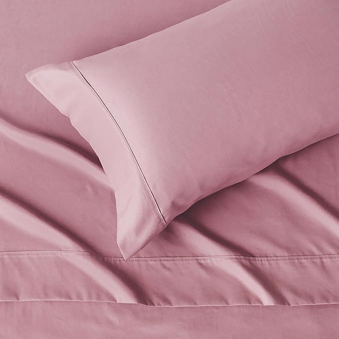 Amazon Basics Lightweight Super Soft Easy Care Wrinkle Free Microfiber 3 Piece Bed Sheet Set with 14-Inch Deep Pockets, Twin, Rose, Solid, Kids, Men & Women Bedding