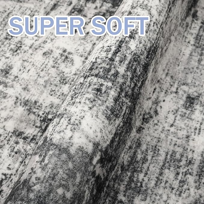 IOHOUZE Abstract Runner Rug 3x8 Ft Washable Runners for Hallways, Non Slip Kitchen Runner Printed Faux Wool Entryway Runner Indoor, Modern Abstract Floor Carpet for Hall Kitchen Bedroom, Black Grey