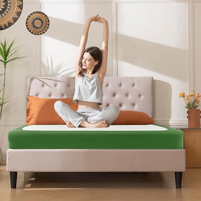 Biscaynebay Decorative Box Spring Cover Full & Full XL Size, Sage Luxurious Jersey Knitting Stretchy Wrap Around 4 Sides Bed Skirt for Home/Hotels, Easy Fit Wrinkle & Fade Free Machine Washable