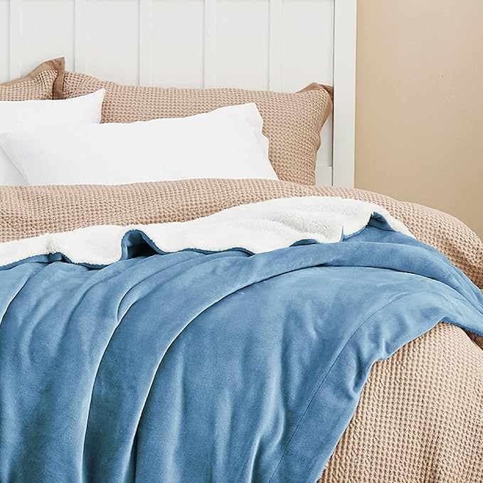 Bedsure GentleSoft Sherpa Fleece Throw Blanket for Couch - Thick and Warm Throw for Women and Men, Soft Fuzzy Plush Blanket for Winter, Washed Blue, 50x60 Inches