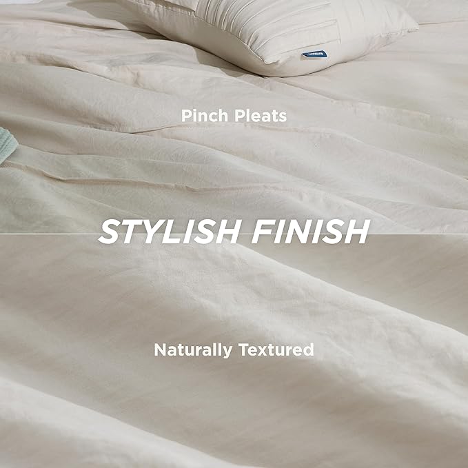 Bedsure Beige King Size Comforter Set - 4 Pieces Pinch Pleat Bed Set, Down Alternative Bedding Sets for All Season, 1 Comforter, 2 Pillowcases, 1 Decorative Pillow