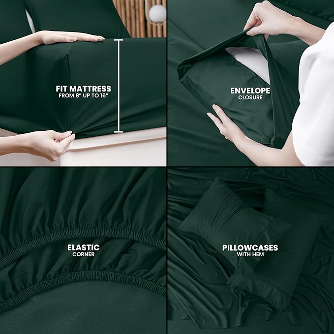 Utopia Bedding King Bed Sheets Set - 4 Piece Bedding - Brushed Microfiber - Shrinkage and Fade Resistant - Easy Care (Emerald Green)