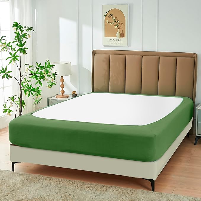 Biscaynebay Decorative Box Spring Cover Full & Full XL Size, Sage Luxurious Jersey Knitting Stretchy Wrap Around 4 Sides Bed Skirt for Home/Hotels, Easy Fit Wrinkle & Fade Free Machine Washable