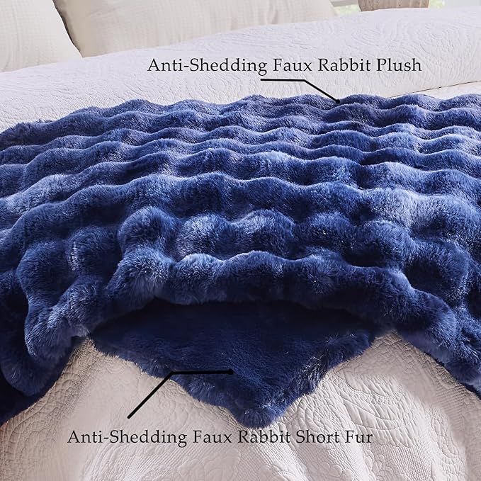 BENVWE Fluffy Faux Fur Throw Blanket for Couch, Soft Plush Thick Cozy Fuzzy Luxury Minky Bubble Blanket for Home Living Room Decor Gift for Women, Tie-dye Blue, 51" x 63", 1100GSM
