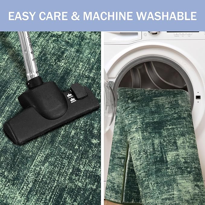 IOHOUZE Abstract Runner Rug 3x14 Ft Washable Runners for Hallways, Non Slip Kitchen Runner Printed Faux Wool Entryway Runner Indoor, Modern Abstract Floor Carpet for Hall Stair, Dark Green