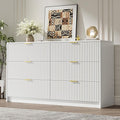 White 6 Drawer Dresser for Bedroom, 55" Wide Modern Chest of Drawers with Gold Metal Handles, Fluted Wood TV Stand for Living Room, Hallway