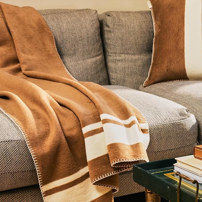 Preston Lane Highrise Throw Blanket – 50" x 70", Premium Cotton-Blend, Soft and Fluffy Throw for Couch, Bed, or Living Room, Cozy and Warm, Made in Portugal, Camel