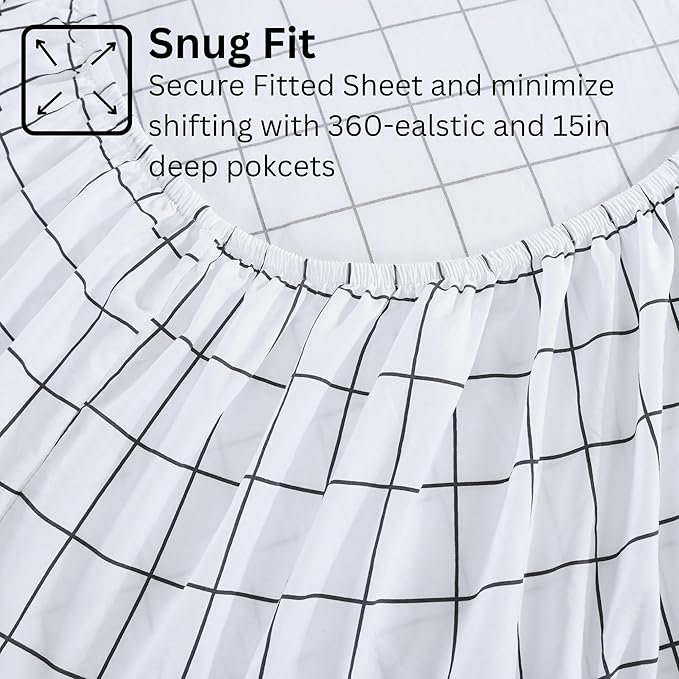 Casa Platino Bed Sheets California King Size, Pre-Washed Ultra Soft & Breathable California King Bed Sheets Set, 100% Hydro-Brushed Microfiber Cooling California King Sheets Deep Pocket - Windowpane