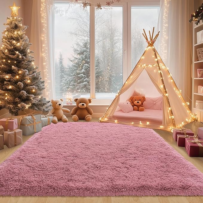 Fluffy Rugs for Living Room, Soft Shaggy Rugs for Bedroom, Blush Pink Shag Area Rug, Cozy Fuzzy Carpet for Kids Home Decor, 6x9 Feet