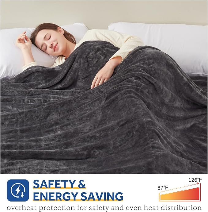 SEALY Electric Blanket King Size, Flannel Heated Blanket with Dual Controller, 10 Heat Setting & Auto Shut Off for Bed & Living Room - Grey, 100 x 90 Inch