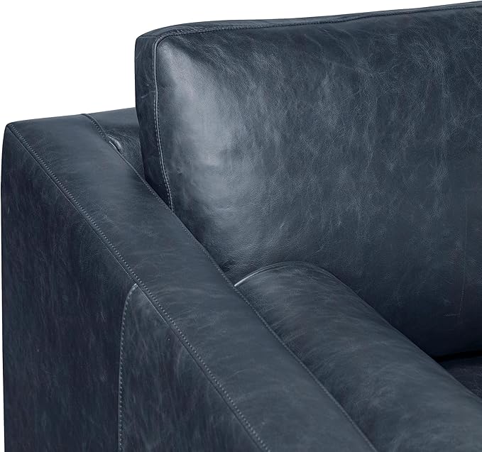 Poly & BARK Napa 98” Leather Corner Sectional Sofa – Full-Grain Italian-Tanned Aniline Leather, Feather-Down Comfort, Solid Wood Frame – Nightfall Blue