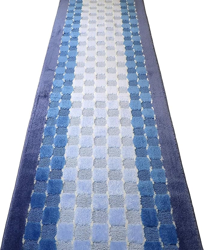 Custom Length Hallway Runner Rug,Slip Resistant,Checkered Blue, 26 Inch X 29 feet, Sold and Priced Per Foot