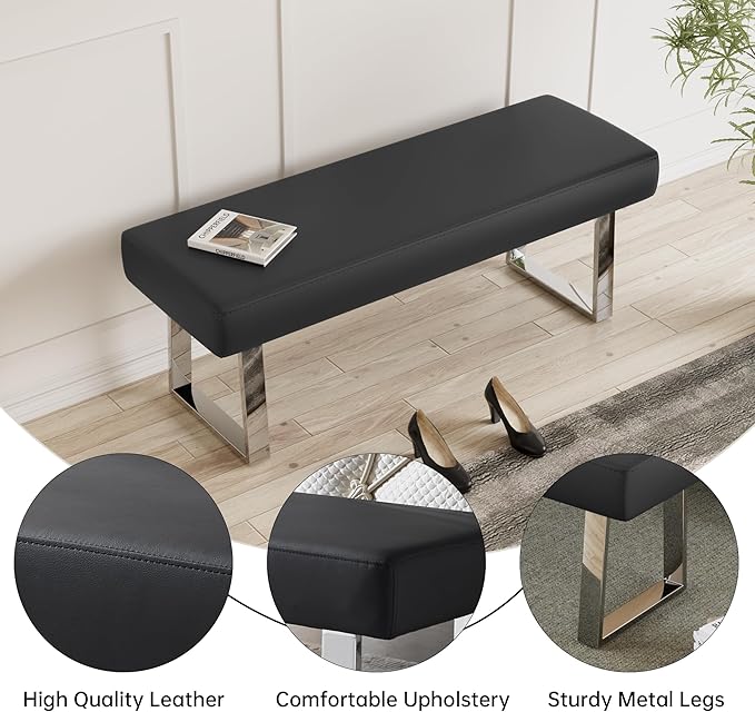 JIEXI Bedroom Bench Bed end upholstered Bench Indoor Corner Small Footstool with Metal Legs, for Kitchen entryway Dining Room and Living Room Window, Plant Bench