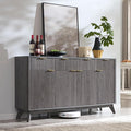 T4TREAM Large Buffet Sideboard Cabinet with Storages, 60" Fluted Modern Buffet Table Coffee Bar Wine Bar Storage Cabinet with 3 Drawers & 4 Doors for Dining Room, Living Room, Hallway(Dark Alder)