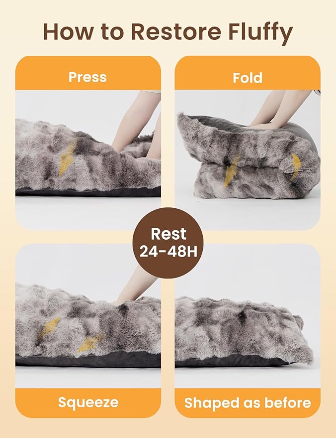 ZonLi Fluffy Bubble Body Pillow – Faux Rabbit Fur Long Pillow for Adults, 20x54 Inch Plush Body Pillow for Sleeping & Lounging, Dual-Sided Soft Cover with Adjustable Memory Foam Filling, Grey