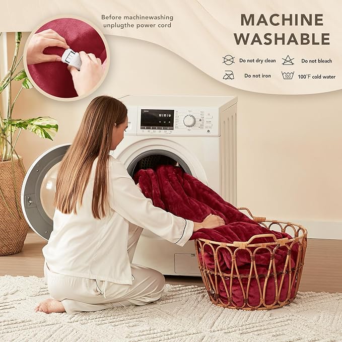 Homemate Electric Heated Blanket Full Size - 72"x84" Heating Blanket Full Size 1/2/4/6/8 Hours Auto-Off 10 Heat Level Over-Heat Protection Flannel Sherpa ETL Certification