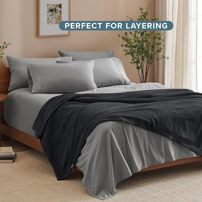 Bare Home Fleece Blanket - King Size - Ultra-Soft Lightweight for Bed, Sofa, and Couch - Luxury Microplush - Cozy Warm Blanket (King, Black)