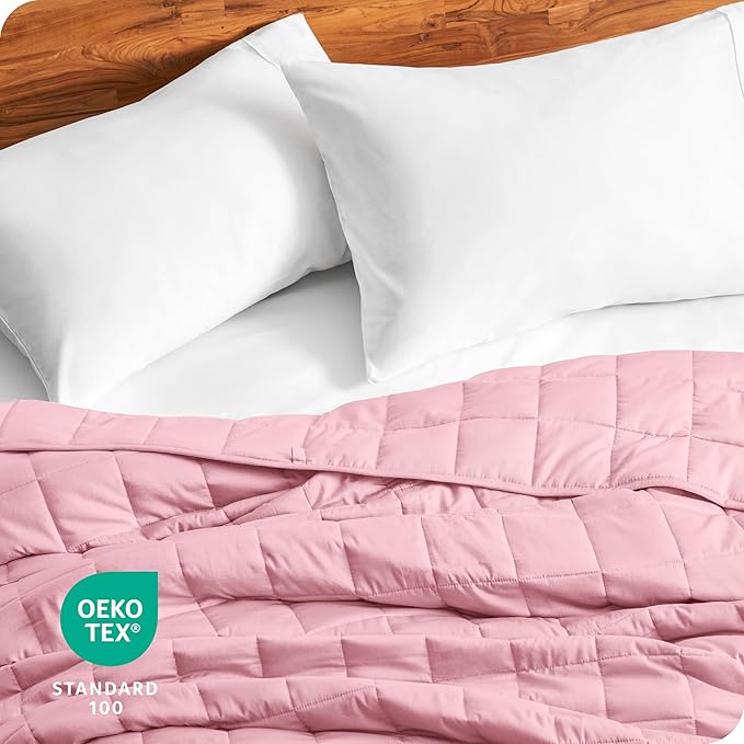 Bare Home Weighted Blanket King Size 25lb (80" x 87") for Adults - All-Natural 100% Cotton - Premium Heavy Blanket Nontoxic Glass Beads (Light Pink, 80"x87")
