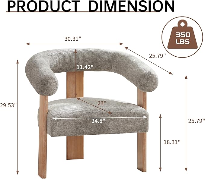 VKNOW Accent Chair Living Room Chairs Set of 2, Modern Upholstered Arm Chair with Solid Wood Legs, Comfy Barrel Accent Chairs for Living Room, Bedroom, Grey