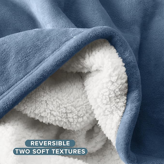 Bare Home Sherpa Fleece Blanket - Throw/Travel Size - Blanket for Bed, Sofa, and Couch - Warm & Lightweight - Fluffy & Soft - Reversible (Throw/Travel, Coronet Blue)
