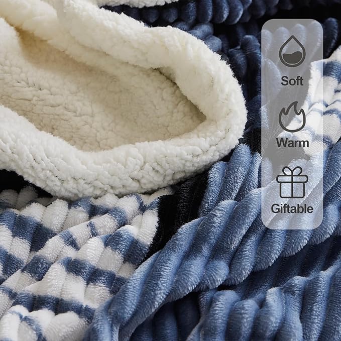 Blanket for Women, Sherpa Throw Blanket for Couch, Flannel Cozy Soft Checkered Blanket for Bed - Fleece, Black-White, 80x90 Inches