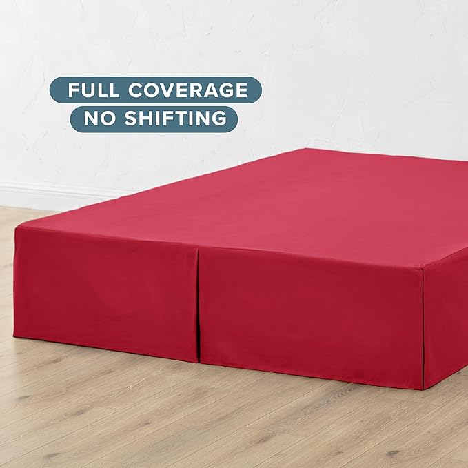 Bare Home Full Bed Skirt - 15-Inch Tailored Drop Easy Fit - Bed Skirt for Beds - Center & Corner Pleats (Full, Red)