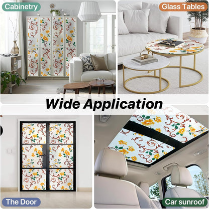 Niviy Stained Glass Window Privacy Film with Installation Tools, 3D Frosted Glass Window Decals UV Protection Sun Blocking Static Clings Non Adhesive Glass Stickers for Home 17.5 x 118 inch