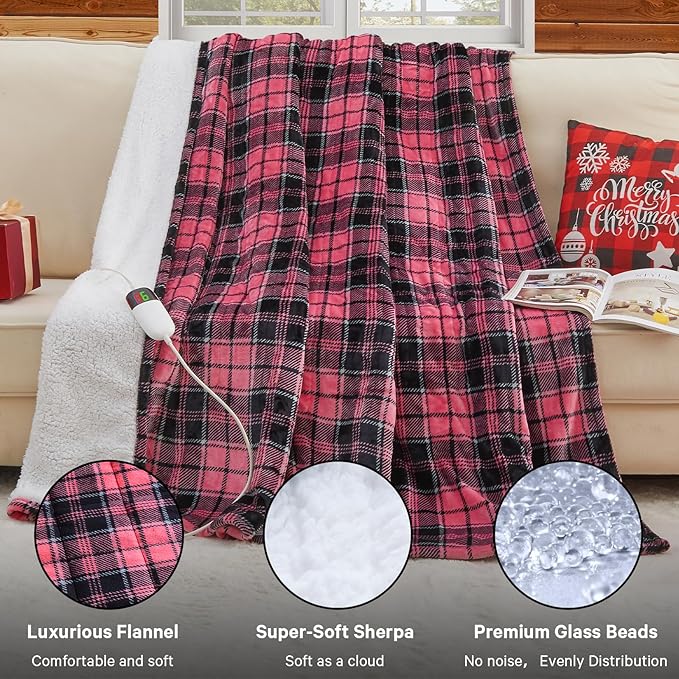 Pink Heated Weighted Blanket for Adults Throw/Twin Size 13Lbs, 50"x60", 2-in-1 Electric Heating Pad Lap Heavy Blanket for 120-140lbs, 10 Heat Level 1-8H Auto-Off, Birthday Gifts for Women Mom Girls