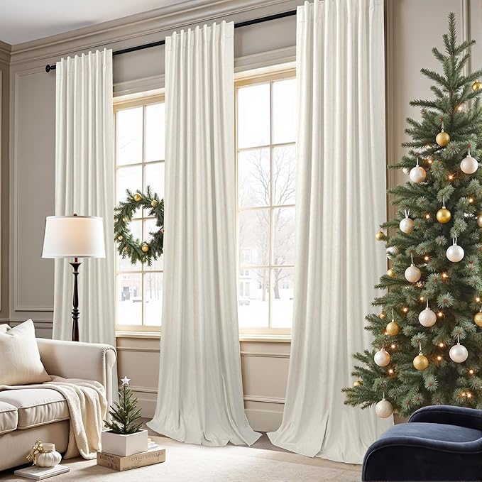 Pitalk Natural Linen Blackout Curtains for Bedroom Farmhouse Room Darkening Window Drapes Thermal Insulation Noise Reduction Door Panels for Dining Room Nursery Cream Ivory Off White 38 x 84 Inch Long