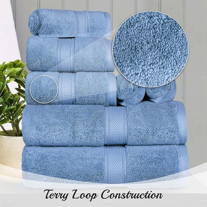 Superior Egyptian Cotton Pile Bath Sheet Set of 2, Ultra Soft Luxury Towels, Thick Plush Essentials, Absorbent Heavyweight, Guest Bath, Hotel, Spa, Home Bathroom, Shower Basics, Denim Blue