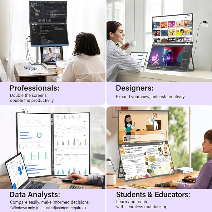 InnoView 23.8" Dual Monitor 2K QHD 2560 x 1440P Laptop Screen Extender 315°Adjustable Dual Monitor for MacBook Windows with DP Type-C HDMI Double Foldable Monitors(No Driver Needed)