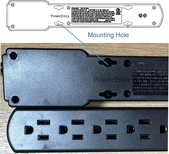 6-Outlet Surge Protector – 250 Joules, 2ft Cord, 15A/125V, 1875W Max – Right Angle Plug, Black – Home, Office, & Electronics Protection