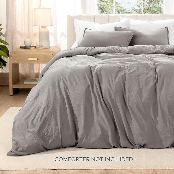 Bare Home Microfiber Duvet Cover Set - Ultra Soft Washed Microfiber - Oversized King Size - Linen-Like Look - Easy Care - Breathable Fabric - Our Softest Duvet Cover Set (Oversized King, Frost Grey)