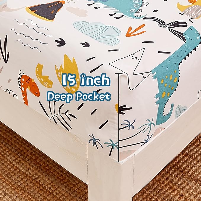 JSD Dinosaur Kids Sheet Set Full Size, 4 Piece Dino Pattern Microfiber Bed Sheets for Boys Girls Deep Pocket