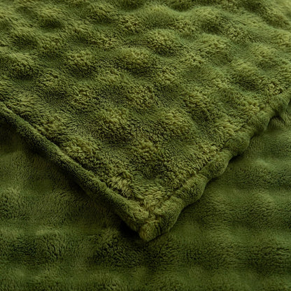 YUSOKI Luxury 3D Bubble Throw Blanket 3.1lb,All Ages,Home Decoration, (Olive Green,60 * 80inches)