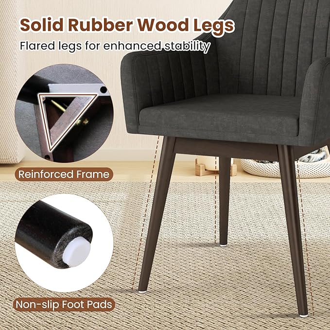 Giantex Upholstered Dining Chairs Set of 4, Mid Century Kitchen Chairs with Solid Wood Legs, Wrap-Around Backrest, Modern Accent Armchair for Living Room, Dining Room, Bedroom, Dark Grey