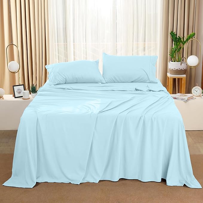 Utopia Bedding King Sheet Set – 4 Piece Bed Sheets for King Size Bed, Soft and Breathable Microfiber, Includes 1 Fitted Sheet, 1 Flat Sheet and 2 Pillowcases (Ice Blue)