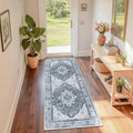 Area Rugs 2'x6' Washable Non-Slip, Floral Vintage Distress Print Pattern Medallion Carpet for Living Room Bedroom Dining Room, Light Gray Grey White