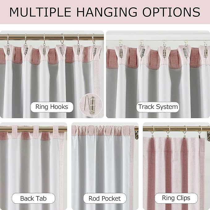 Vision Home Soft Pink Linen Full Blackout Curtains for Bedroom Living Room Darkening Energy Efficient Window Panels 72 inch Thermal Insulated Rod Pocket Back Tab Linen Drapes 56" Wx72 Lx2