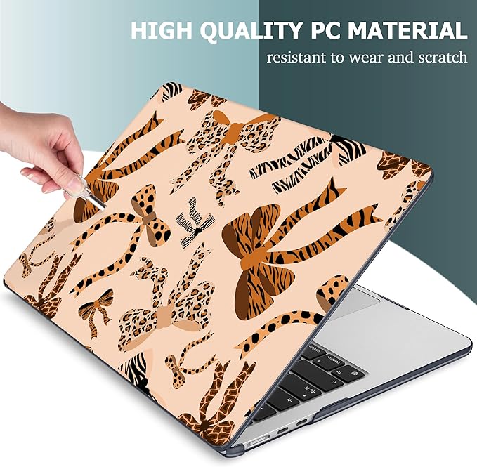 Mektron for 2025 M4 MacBook Air 13.6 Inch A3240 Case Fits 2023 A2681 M2 2024 A3113 M3 Chip with Liquid Retina Display Touch ID, Printed Plastic Hard Shell Cover for MacBook Air 13.6", Leopard Bows