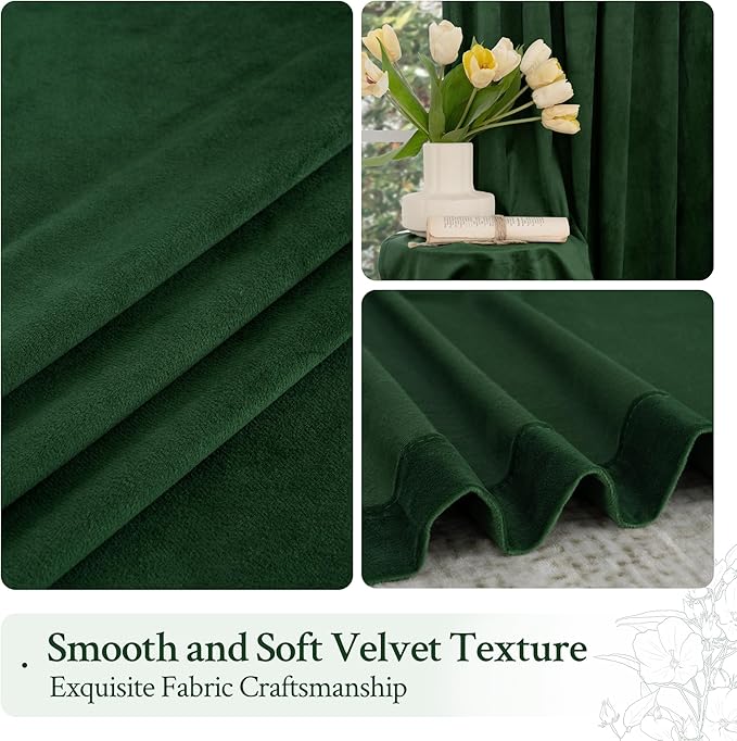 LAMIT Emerald Green Velvet Curtains 96 Inch for Living Room, Thermal Insulated Room Darkening Drapes Noise Reducing Back Tab and Rod Pocket Christmas Panels for Bedroom, Set of 2 Panels, 52 x 96 Inch