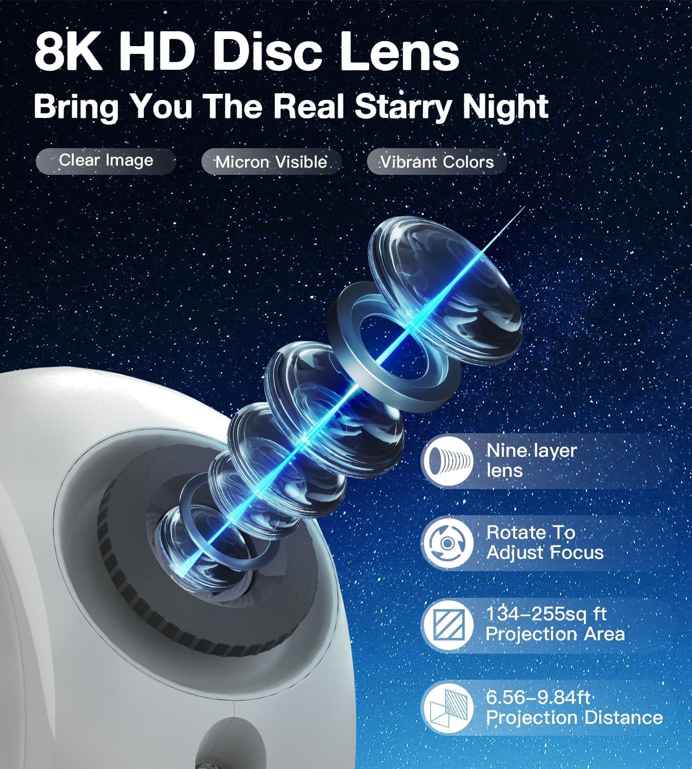 Galaxy Projector for Bedroom,4K Image Planetarium Projector Adjustable Knob,13 in 1 Kids Night Light Projector with Built-in Bluetooth Speaker & White Noise,360° Rotating with Remote Timer (White)