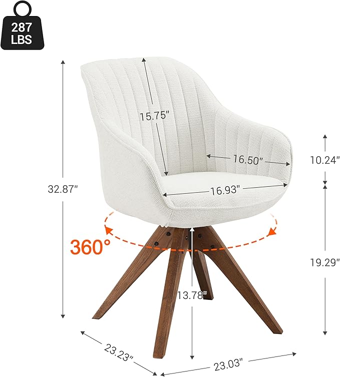 Zouron Mid Century Modern Accent Chair with Wooden Legs, Upholstered Swivel Chair No Wheels, Side Accent Armchair Vanity Chair for Small Space Home Office Living Room Bedroom, Beige