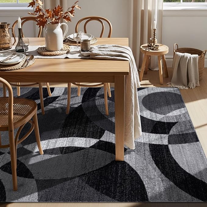 Rugshop Gray Modern Geometric Area Rug, Abstract Circles, High-Traffic, Non-Shedding, for Living Room, Bedroom and Home Office, 5'3" x 7'3"
